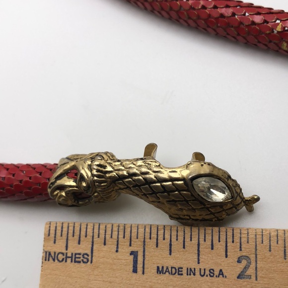 Vintage DL Auld Red Mesh Snake Clear Rhinestone Eyes Wrap Necklace Belt - Picture 4 of 10